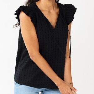 Sonoma Black Textured Ruffle Sleeve‎ Blouse